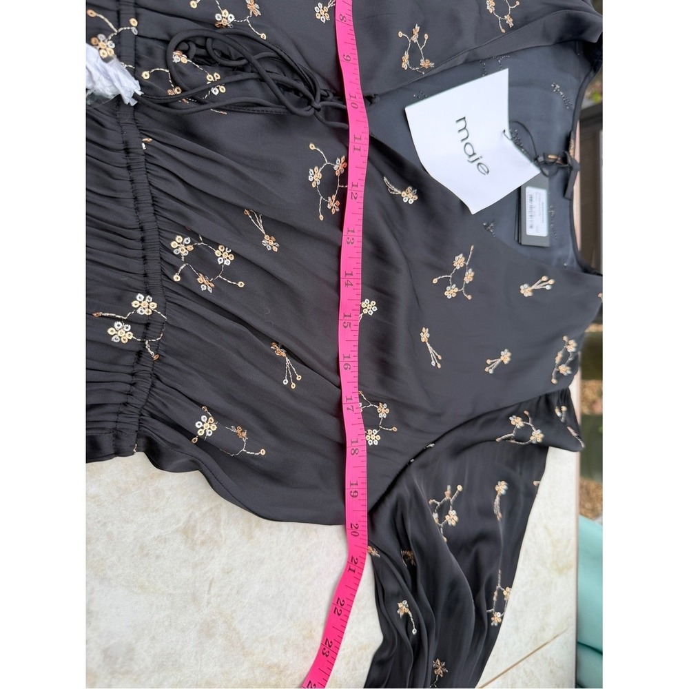 Maje NWT Sequin Embellished V-Neck Mini Cocktail Dress Black 42 XL - Picture 9 of 16